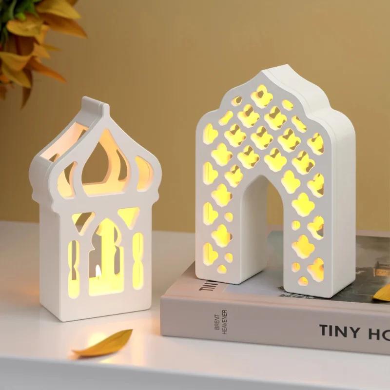 Top Quality Middle Eastern Style Hollow House Plaster Lampshade Silicone Mold DIY Moon Candle Holder Resin Molds For Eid Al Fitr