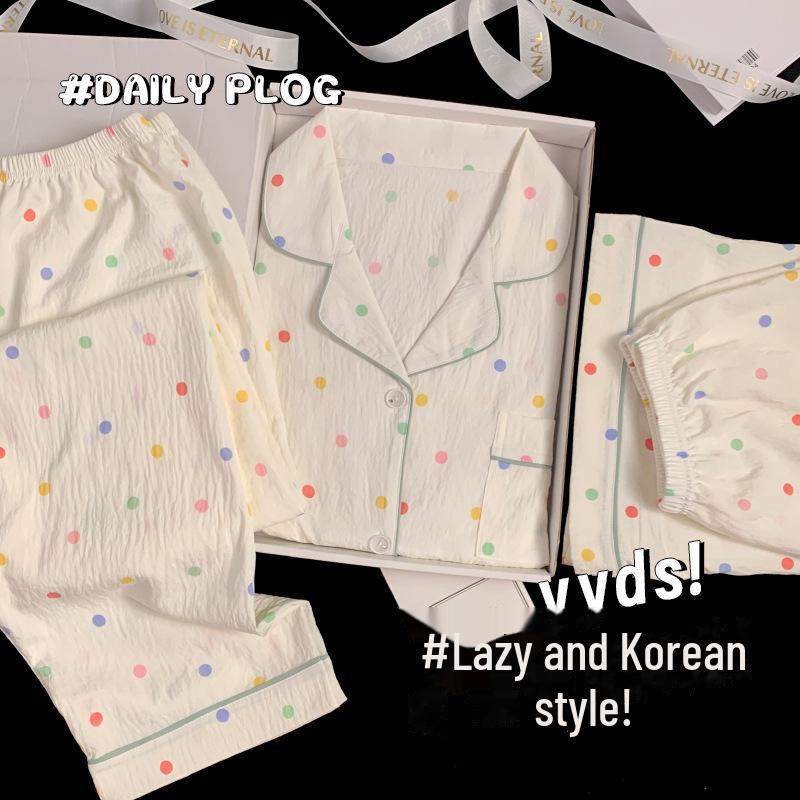 Летняя хлопковая пижама в клетку с цветочным принтом: Женский комплект из трех предметов с коротким рукавом в японском стиле - милая домашняя одежда в стиле интернет-знаменитостей.