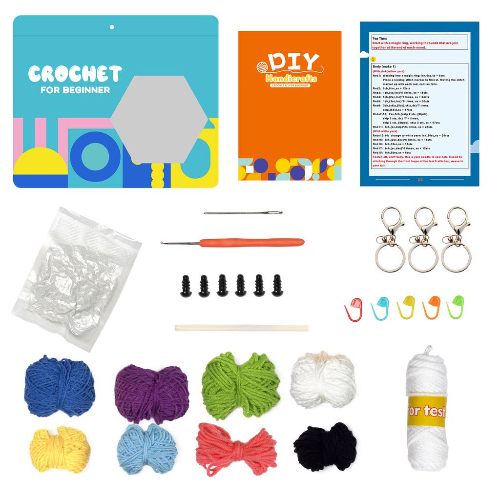 DIY Frog Owl Penguin Crochet Kits Beginner DIY Crochet Starter with Yarn, Crochet Hook, Needle, Knitting Marker, Eyes