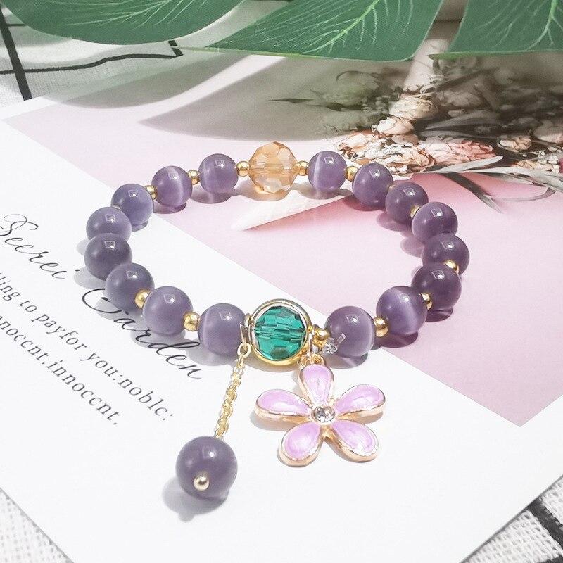 Новый женский милый простой и модный универсальный браслет с опалом, подвеска в виде цветка, разные цвета, ювелирные изделия из одного круга