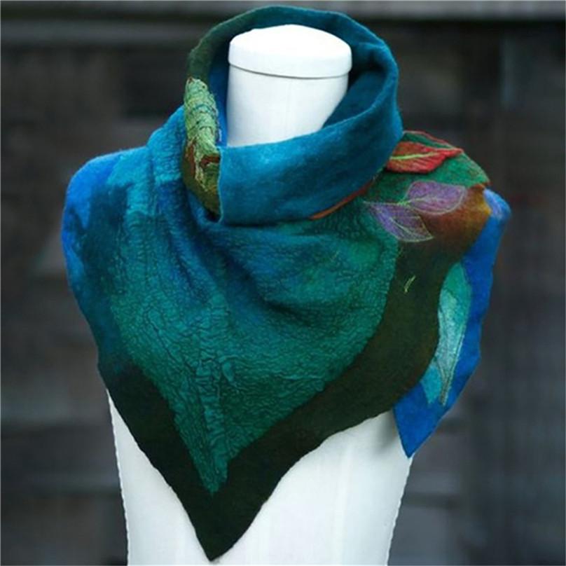 Exquisite Women's Halloween Printed Leaf Scarf Fashion Warm Bib Winter Diagonal Scarf