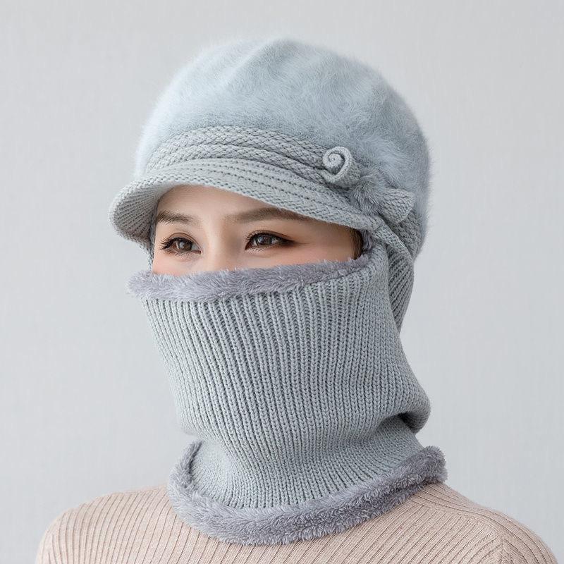 Новая осенне-зимняя вязаная шапка для мам, утолщенная и бархатная теплая хлопковая шапка с шарфом