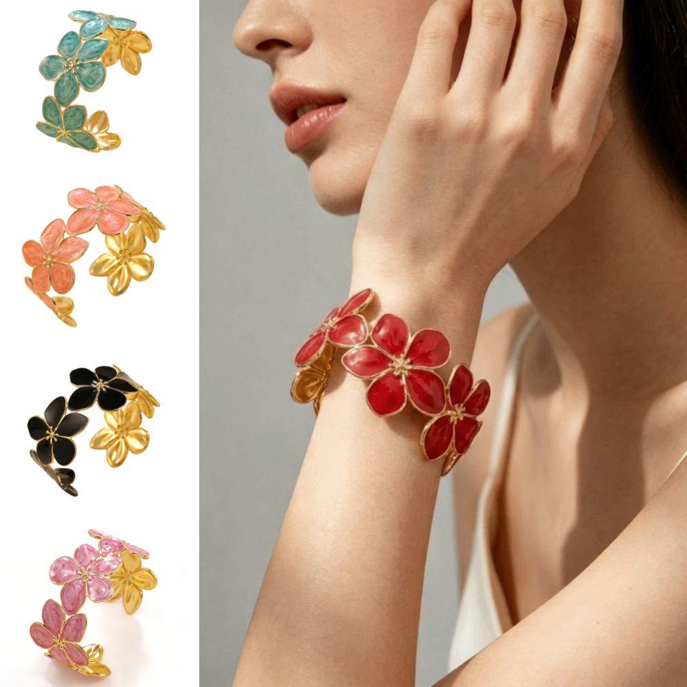 Non-Fading Flower Bangle Opening Design Women Wristband Cuff Bangle Bracelet Valentine's Day Gifts