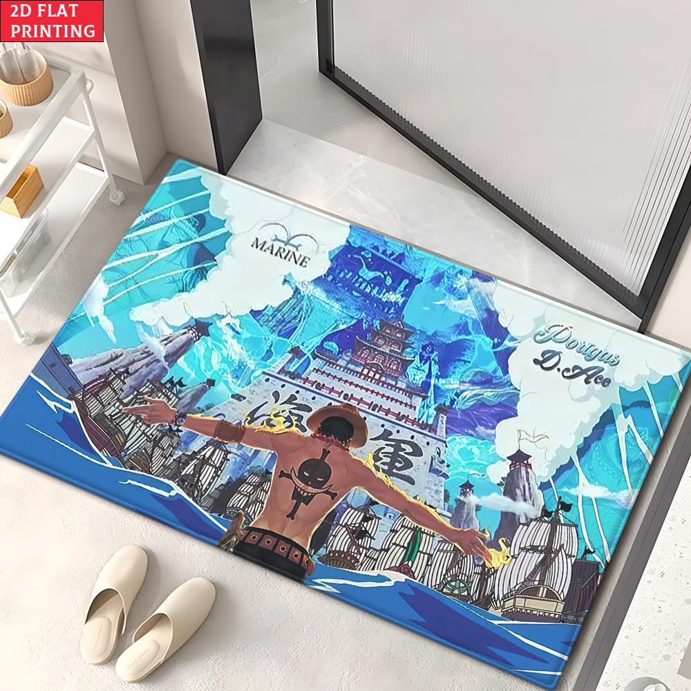 Anime Pirate Crew Treasure Doormat, Cartoon Character Non-slip Floor Mat, Decorative Entrance Rug for Home Living Room Bedroom