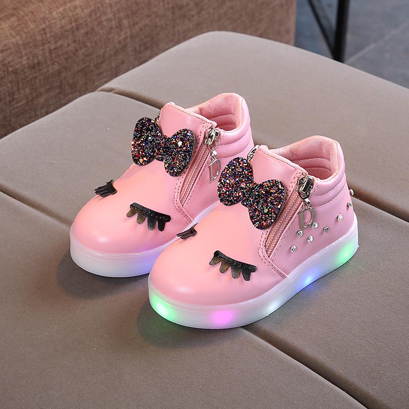2024 Spring Autumn New Children Sports Shoes Girls Water Diamond Shoes with Lights LED Lights Kids Shoe Girl Shoe Zapatos Niña
