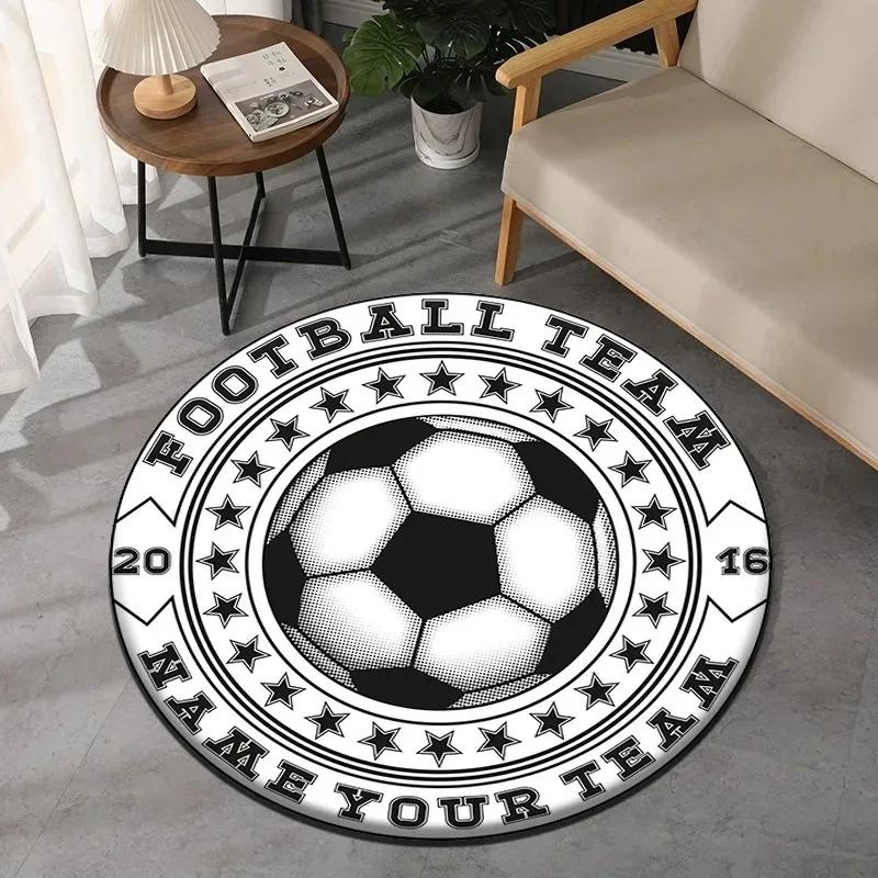 Sports-themed Soccer and Basketball Round Rug, Non-slip Floor Mat for Living Room, Bedroom, Bathroom, Holiday Home Decoration