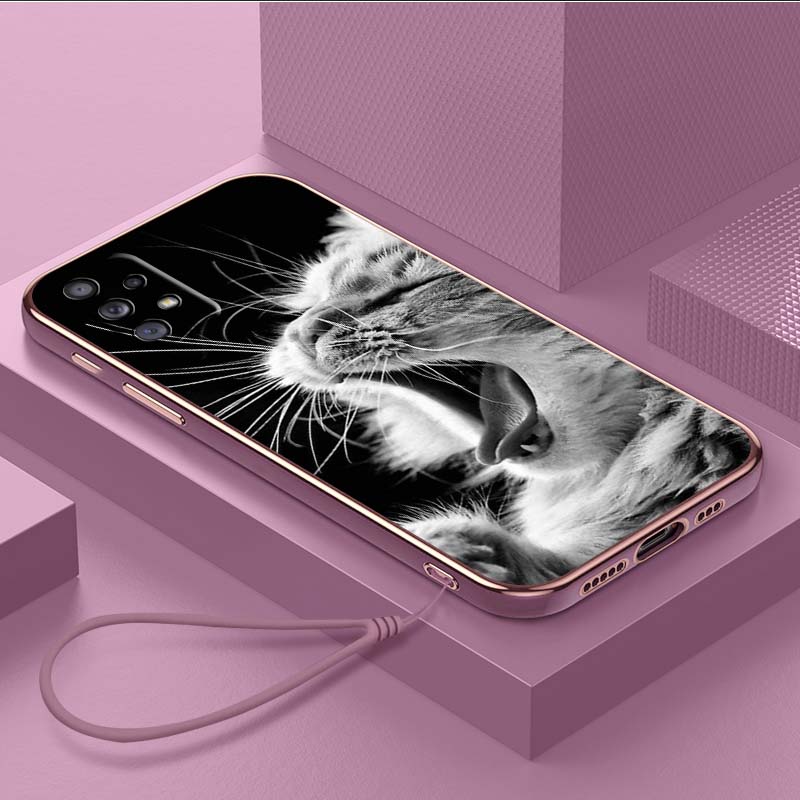 Роскошный чехол для телефона из ТПУ с ремешком для Samsung Galaxy A04 A05s A13 A14 A24 A54 A34 Note20 S23 Ultra, чехлы A41 Cool cat Black Design Art Cover
