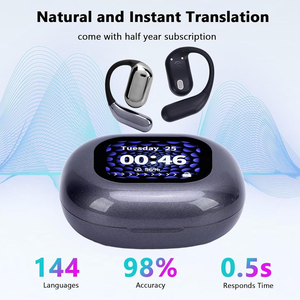 Наушники-переводчики AI с сенсорным экраном в реальном времени, 144 онлайн-переводчика, 3 в 1, беспроводные наушники Bluetooth 5.4 для деловых поездок