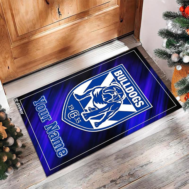 Canterbury-Bankstown Bulldogs Crystal Velvet Rug, Custom Name Text Personalized Non‑Slip Floor Mat for Home Decor Gift