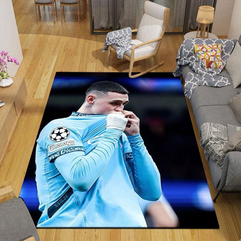 Ковер с принтом в клетку Phil Foden, Декор для дивана в гостиной и спальне, Нескользящий игровой фланелевый коврик для игровой комнаты