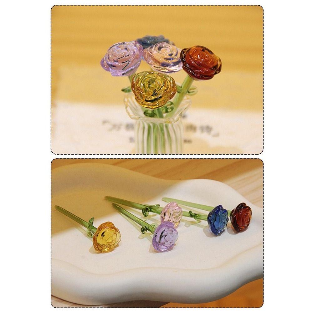 Colored Glaze Glass Flower Bouquet Simulation Floral Hand-blown Glass Flower  Home Room Decoration