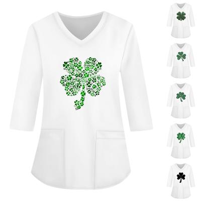 Модная женская рабочая одежда с v-образным вырезом и рукавами 3/4, свободные топы с карманами и принтом