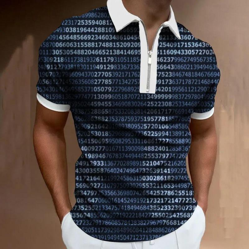 Мужская футболка-поло на молнии 3D, принт на лацкане, пуловер с коротким рукавом, повседневная одежда