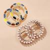 Pearl Colorful Enamel Double Circle Brooch Coat Scarf Pin Luxury Jewelry