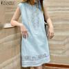 ZANZEA Women Casual Round Neck Summer Sleeveless Print Dress