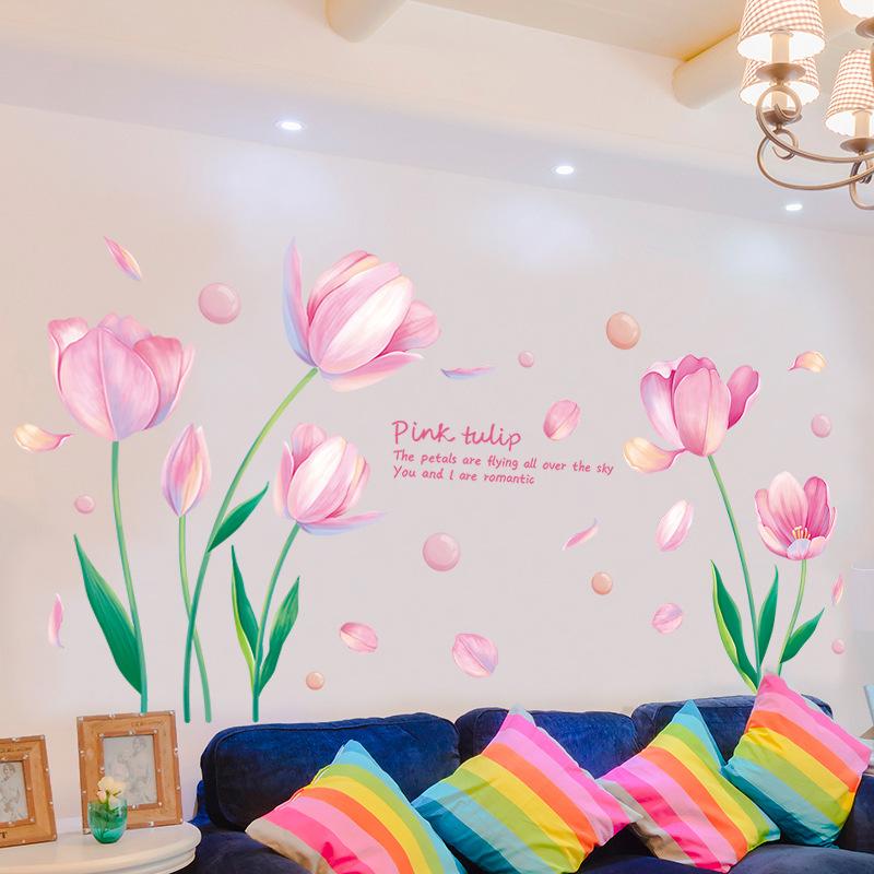 Наклейка на стену «Розовый тюльпан» для спальни, гостиной, телевизора, фона, стены, входа, магазина, украшения, самоклеящаяся виниловая наклейка