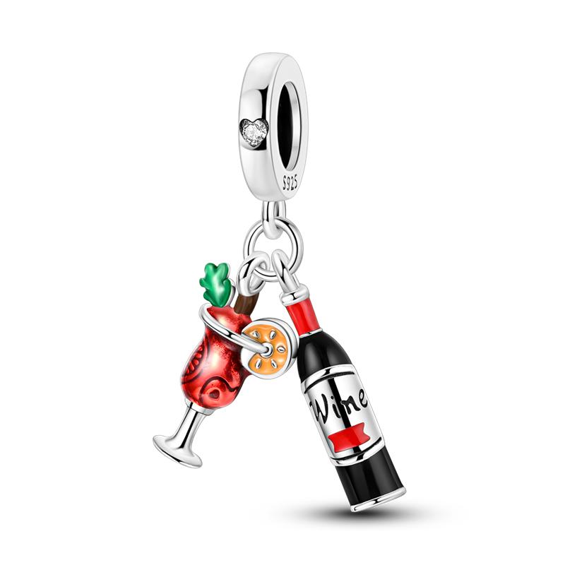Red Color Series Charms Beads 925 Silver Blood Heart Love Car Strawberry Fruit Dangle Fit Bangle Bracelet DIY Jewelry