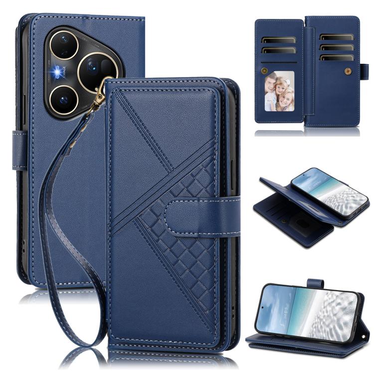 Embossed Secure Clasp 9-Card Slot Vegan Leather Phone Case with Wrist Strap