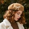 1 шт. Однотонный новый женский шерстяной берет с бантом, подходит для повседневного ношения, доступен в нескольких цветах