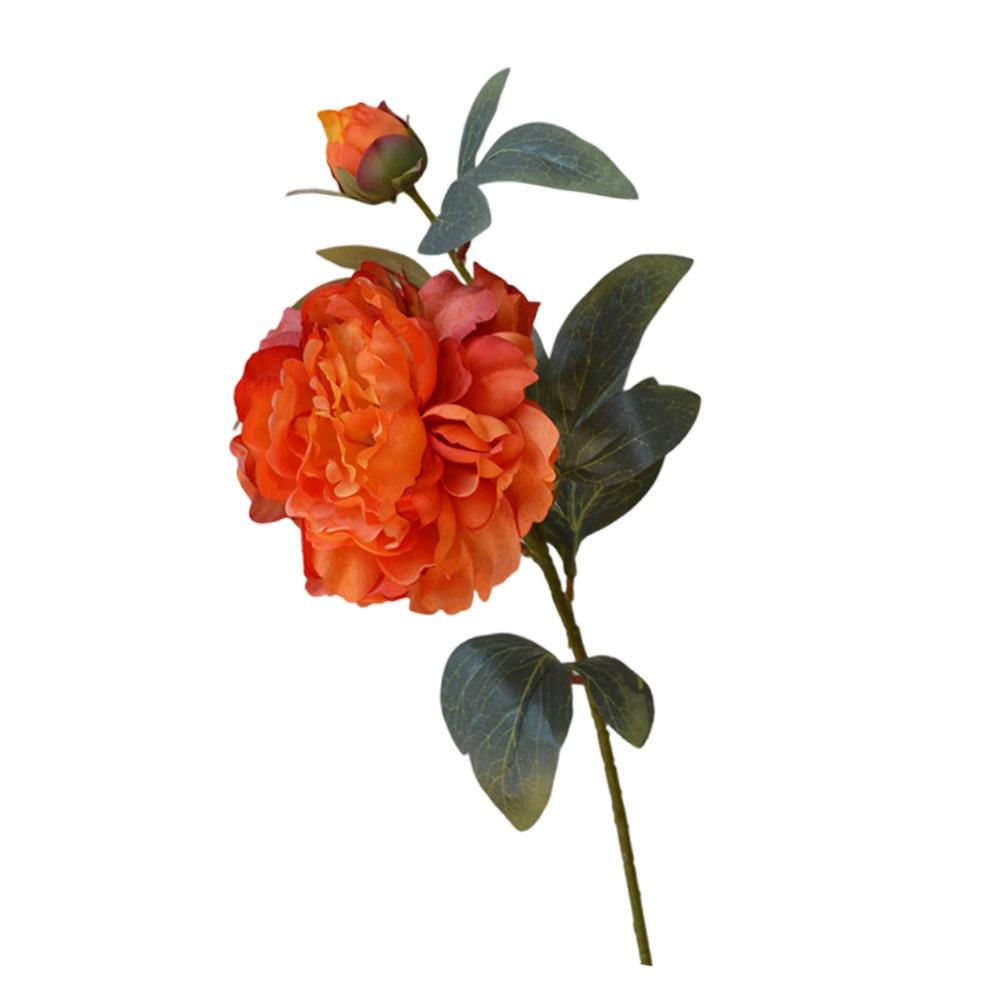 Silk Petals Simulation Peony Flower Green Lieaves Faux Flower Peony Artificial Flower Gift