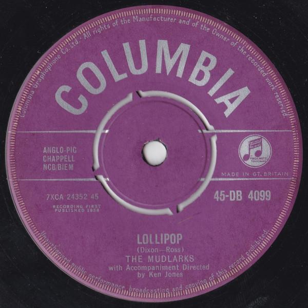 7inch Record MUDLARKS - Lollipop 45DB4099 Columbia 1958 UK Rock Used
