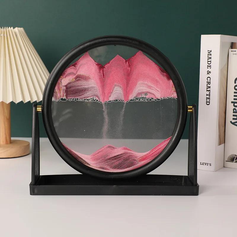 Sandscape Движущаяся песочная картина Круглое стекло 3D Песочные часы с зыбучим песком Вращающаяся рамка с текучим песком Песочная живопись Домашний декор Подарки