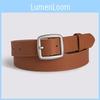 Solid Simple Color Womens Leather Look Belt With Geometric Design Metal Buckle