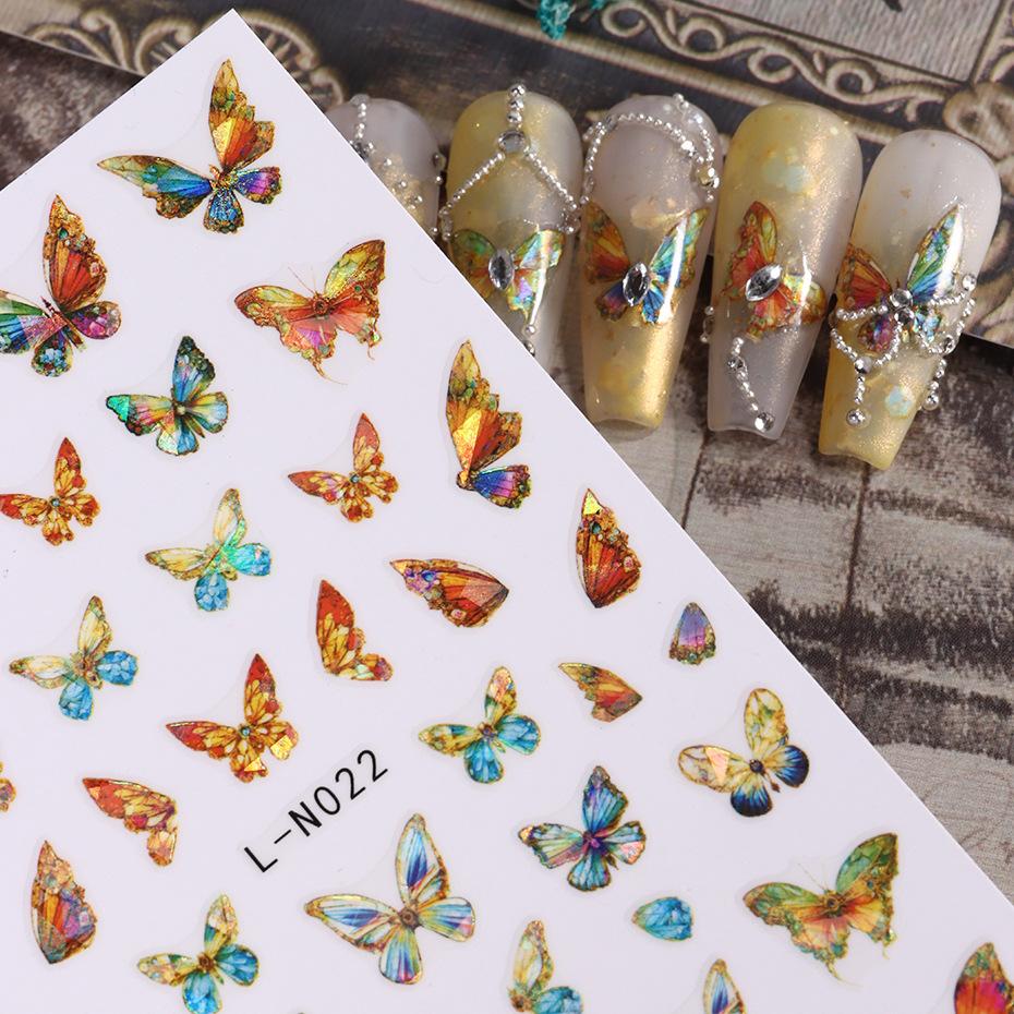 Наклейки для ногтей, красочные наклейки с бабочками Aurora, перекрестные лазерные наклейки с бабочками