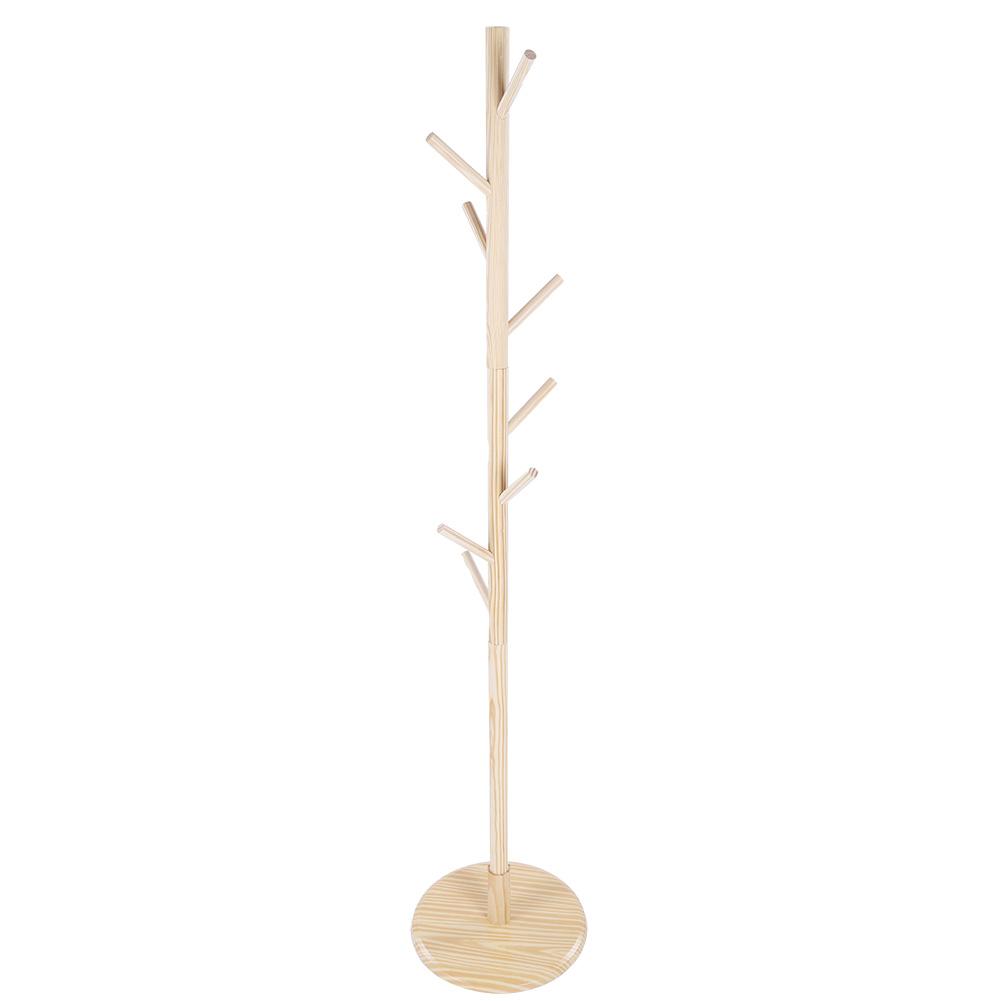 Assembled Wooden Coat Hat Stand Tree Jacket Cloth Vertical Hanger Rack 8 Hooks