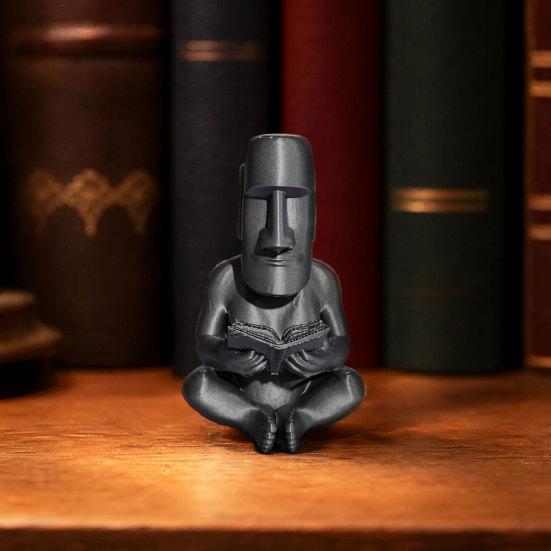 jijijing 3D Printed Reading Moai Figurine Ornament, Cross-Legged Sitting Statue Desktop Decoration, Creative Sculpture, Unique Gift for Students
