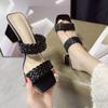Fashion Women Leather Woven Mules Slippers Summer 2024 New Woman Bohemian Chunky High Heels Open Toes Sandals Thick Heels Female Trend