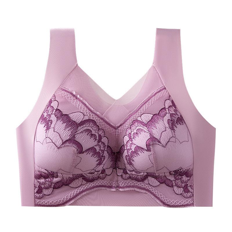 Summer thin no steel ring fixed cup beautiful back high elastic lace wide shoulder vest bra women's upper support gathers underwear women