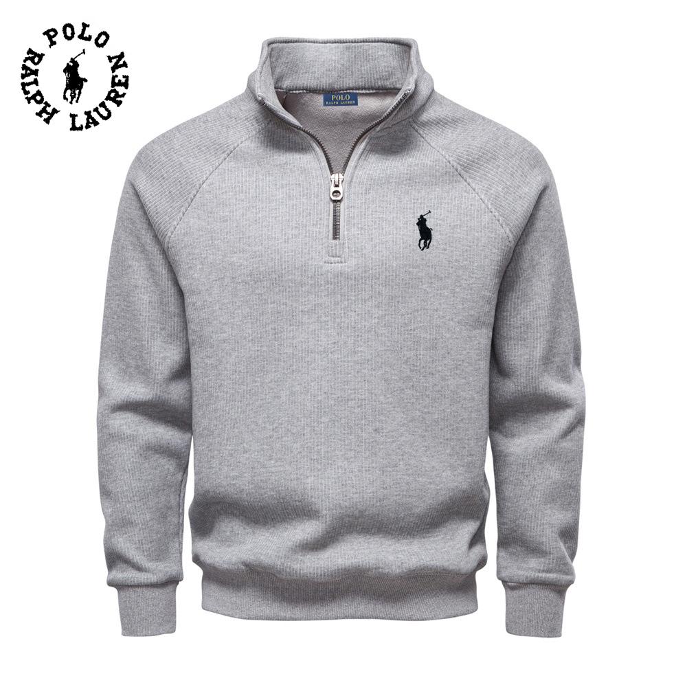 Ralph Lauren 2026 Новая осенне-зимняя толстовка с вышивкой, на молнии до середины, с воротником-стойкой, модная, универсальная, плюшевая, мужская толстовка