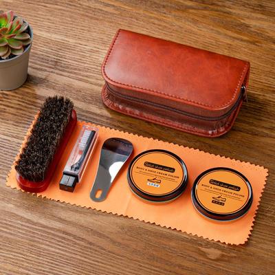 Набор из 7 предметов Love Orange для чистки обуви из конского волоса и ухода за кожей - Черный и бесцветный очиститель с инструментами для ухода