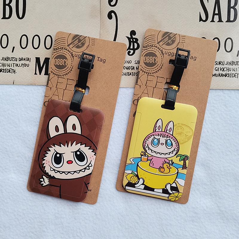 Багажные бирки для путешествий с изображением мультфильма Лабубу, симпатичные украшения для чемоданов, портативные бирки для идентификации багажа