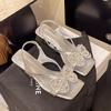 Shallow mouth empty rhinestone bow empty sandals high heels summer new one-pedal sandals women
