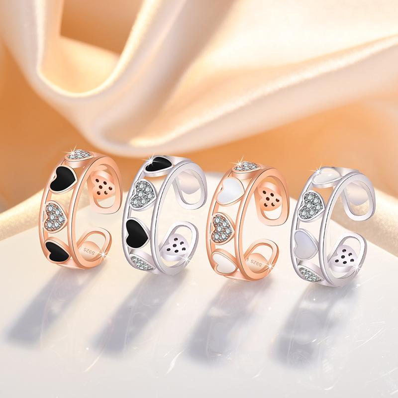 Fashion Ladies Crystal Love Heart Adjustable Open Rings Jewelry