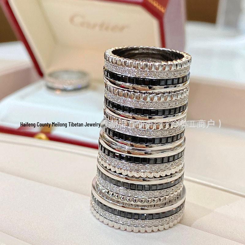 Baojia Высококлассное керамическое вращающееся кольцо для пары с черными бриллиантами - Роскошное и универсальное для мужчин и женщин