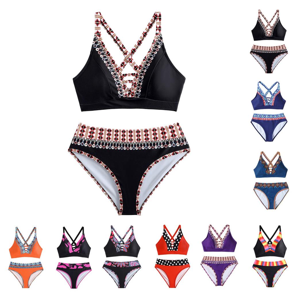 Women's Split Fashion Sexy Bikini Print With Breast Pad Without Steel Bracket Swimsuit