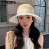 Vacation Style Lace Bow Grass Hat Summer Hollow Breathable Sun Protection Hat Beach Sun Protection Fisherman Hat