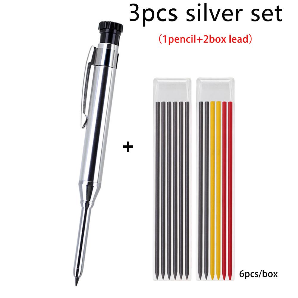 Long Head Nib Deep Hole Woodworking Metal Solid Carpenter Mechanical Pencil Set with Sharpener Construction Marking Scriber Tool