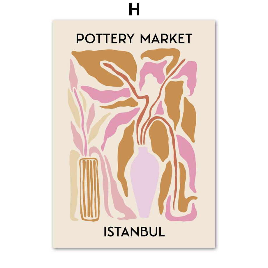 Абстрактный Городской Керамический Рынок Ваза Цветок Лист Настенное Искусство Холст Живопись Винтажные Постеры Принты Картина Для Гостиной Домашний Декор