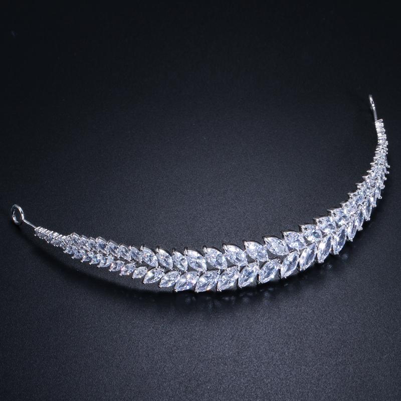 CMM Блестящий кубический цирконий в форме листа Свадебные аксессуары для волос Тиара Корона