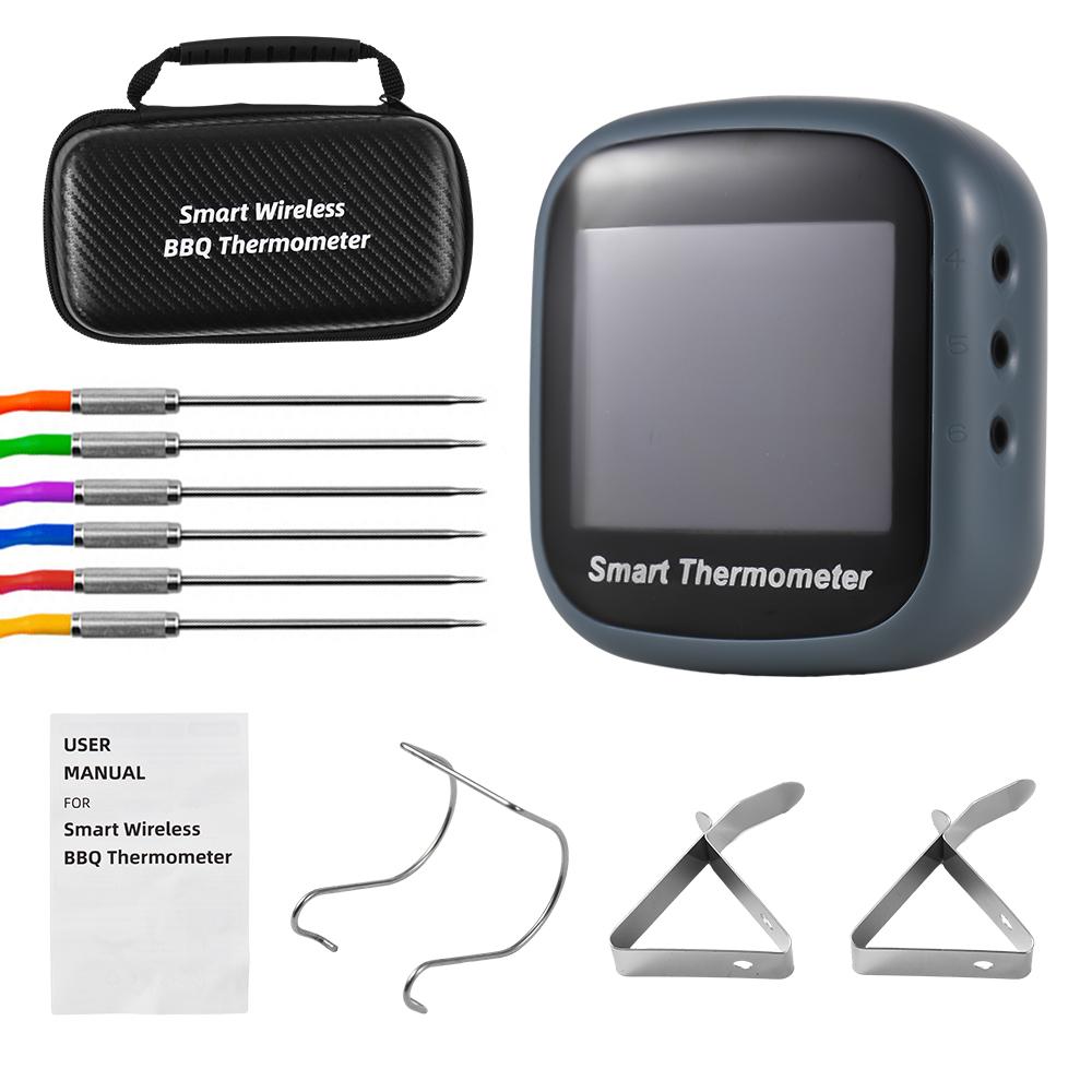 Беспроводной термометр для мяса, ЖК-цифровой термометр для гриля с сигнализацией, 6 магнитных зондов, 164 фута BT