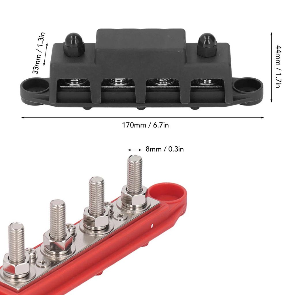 DC 12V-48V 250A Клеммная шина Распределительный блок питания аккумулятора с крышкой Винт M8 4 для автомобиля, лодки, дома на колесах, грузовика 2 шт.