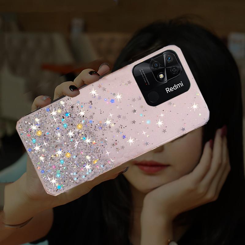 Роскошный блестящий чехол для телефона с градиентом и блестками для Xiaomi Redmi A1 10C 10A 10 CA redmiA1 redmi10C redmi10A, прозрачная задняя крышка с блестящими звездами и блестками
