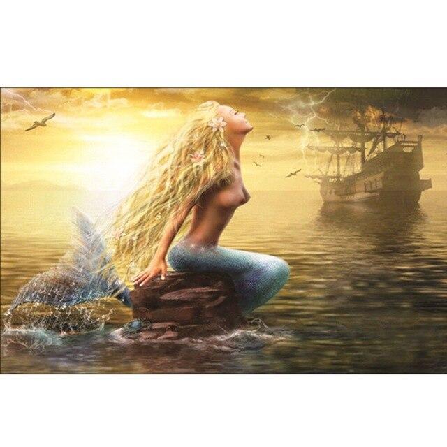 Полный круглый дрель 5D Алмазная Русалка Вышивка Фотографии Стразами Розы Мозаика Подсолнух Алмазная картина Настенный декор