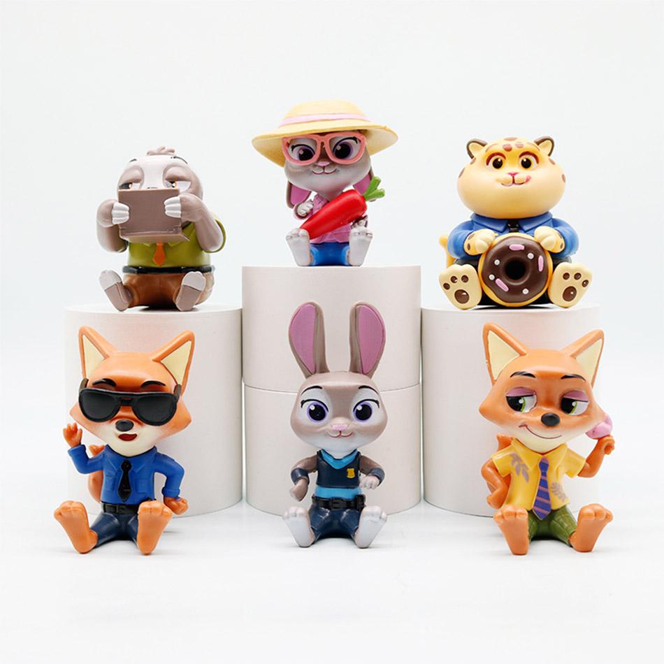 В наличии Набор фигурок Zootopia 2 из 6 штук Джуди Хопс Ник Уайлд Киноатрибутика Куклы Модели Украшения Подарок для Детей