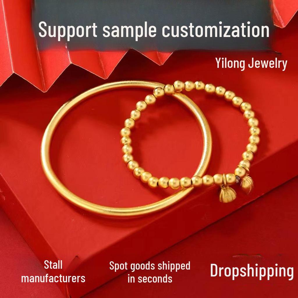 Браслет-лотос вьетнамского происхождения из песочного золота с имитацией простого золотого кольца