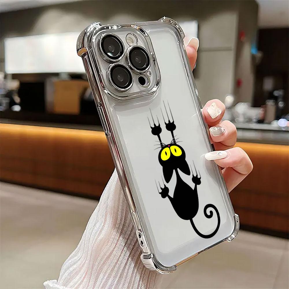 Мультяшный Милый Маленький Черный Кот Чехол Для iPhone 17 Pro 16 15 14 13 12 11 Pro Max Чехол 17 Plus 17E 16E 17Air Силиконовый Чехол Для Телефона